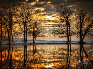 Longbranch Park, Liverpool — Shooting directly into the setting sun is a great technique to utilize the silhouettes of trees against the snow-covered ground and colorful reflections. Courtesy of Everet Regal.