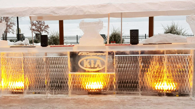 A bar made of ice at Fire & Ice Celebration at 1000 Islands Harbor Hotel.