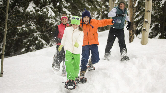 Family snowshoeing